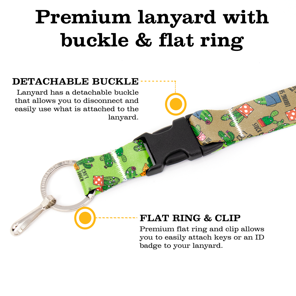 Cutie Cacti Sand Premium Lanyard - with Buckle and Flat Ring - Made in the USA