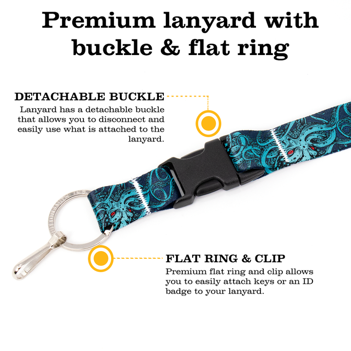 Tentacles Premium Lanyard - with Buckle and Flat Ring - Made in the USA