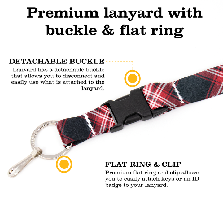 Tweedside Red Plaid Premium Lanyard - with Buckle and Flat Ring - Made in the USA