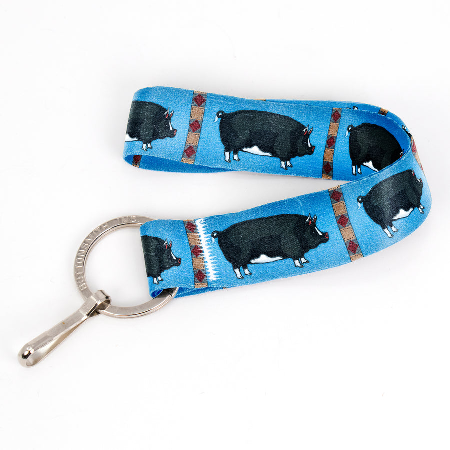 Buttonsmith Pig Wristlet Key Chain Lanyard - Short Length with Flat Key Ring and Clip - Based on Rebecca McGovern Art - Officially Licensed - Made in the USA - Buttonsmith Inc.