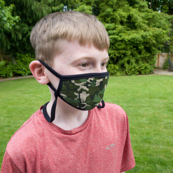 Buttonsmith Woodland Camo Youth Adjustable Face Mask with Filter Pocket - Made in the USA - Buttonsmith Inc.