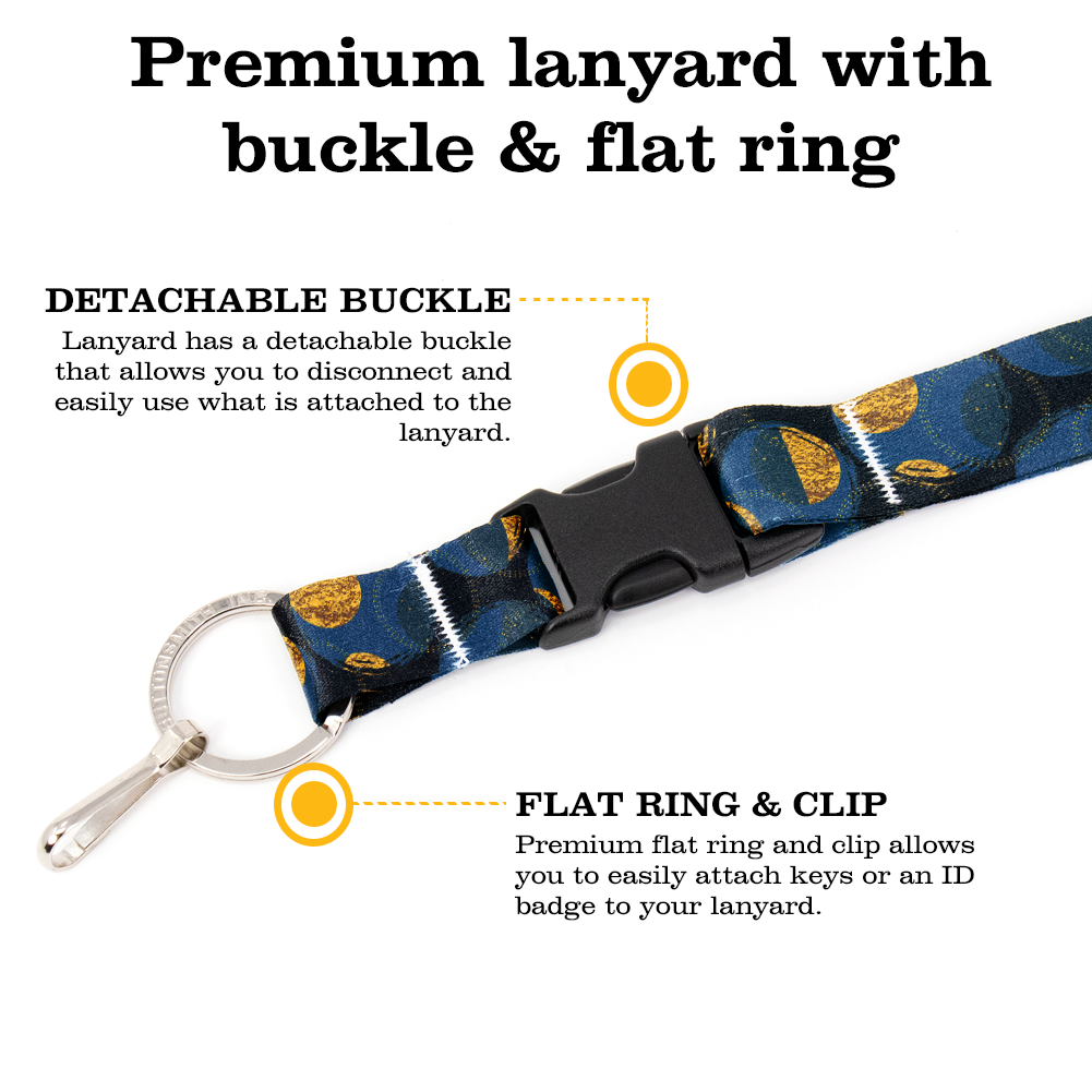 Moon Phases Premium Lanyard - with Buckle and Flat Ring - Made in the USA