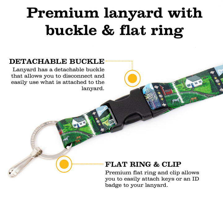 Buttonsmith Farm Houses Breakaway Lanyard - with Buckle and Flat Ring - Based on Rebecca McGovern Art - Officially Licensed - Made in the USA - Buttonsmith Inc.