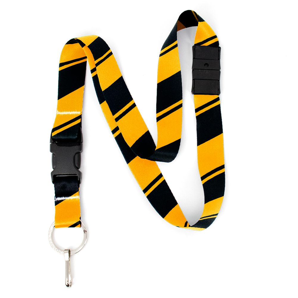 Black Yellow Stripes Breakaway Lanyard - with Buckle and Flat Ring - Made in the USA