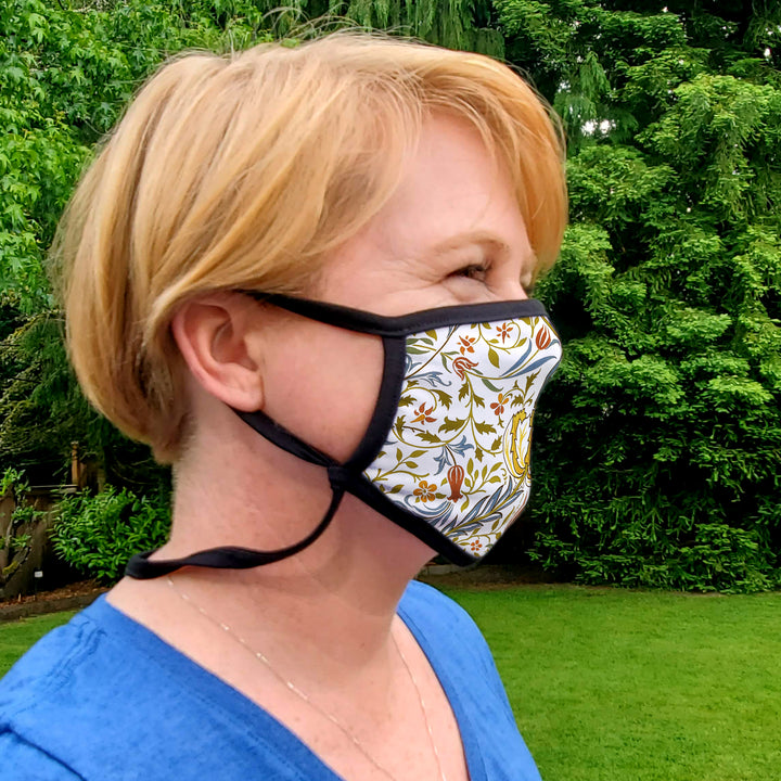 Buttonsmith William Morris Flora Adult XL Adjustable Face Mask with Filter Pocket - Made in the USA - Buttonsmith Inc.