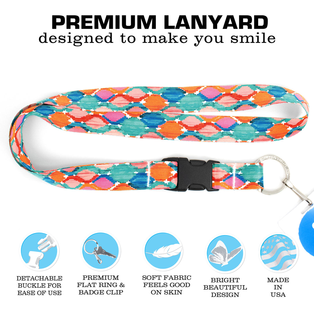 Buttonsmith Ikat Pattern Premium Lanyard - with Buckle and Flat Ring - Made in the USA - Buttonsmith Inc.