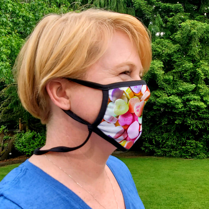 Buttonsmith Convo Hearts Adult XL Adjustable Face Mask with Filter Pocket - Made in the USA - Buttonsmith Inc.