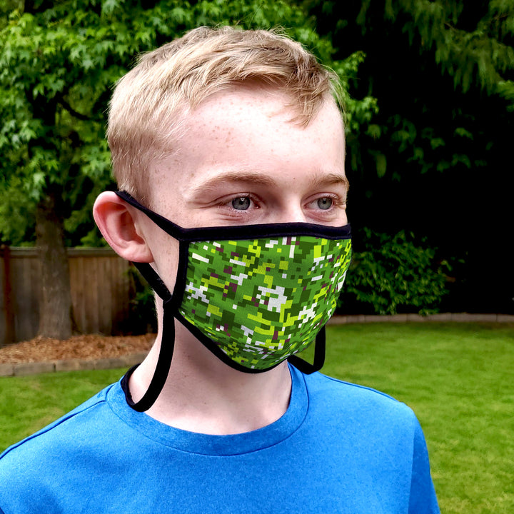 Buttonsmith PixelLand Camo Adult Adjustable Face Mask with Filter Pocket - Made in the USA - Buttonsmith Inc.