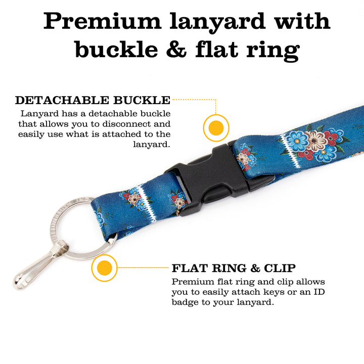 Buttonsmith Quilted Flowers Premium Lanyard - with Buckle and Flat Ring - Based on Rebecca McGovern Art - Officially Licensed - Made in the USA - Buttonsmith Inc.