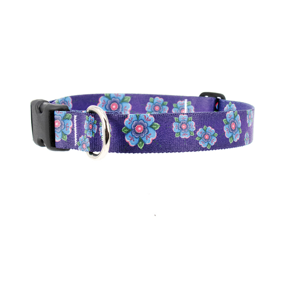 Buttonsmith McGovern Blue Rosemaling Dog Collar - Made in the USA - Buttonsmith Inc.