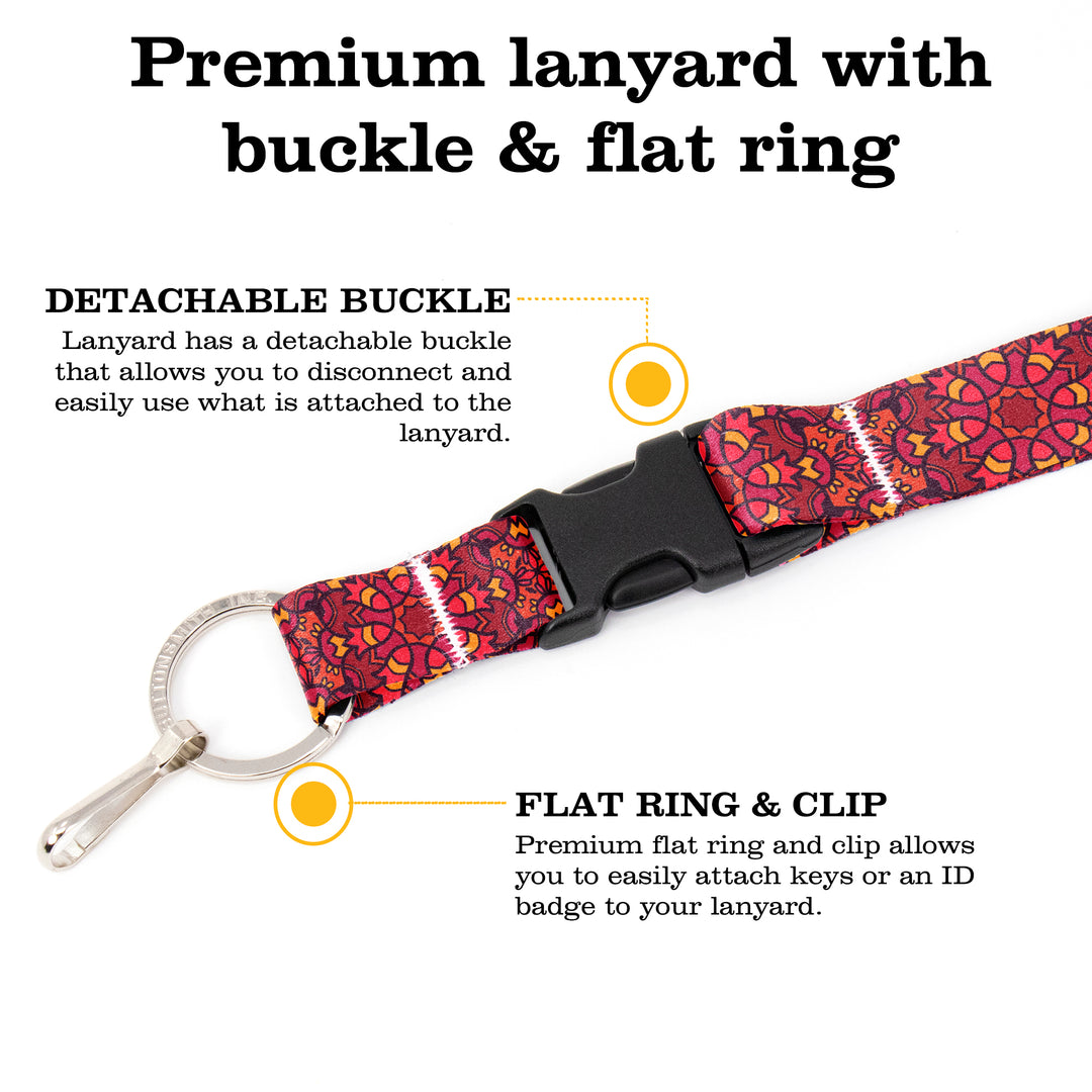 Buttonsmith Red Moroccan Tiles Premium Lanyard - with Buckle and Flat Ring - Made in the USA - Buttonsmith Inc.