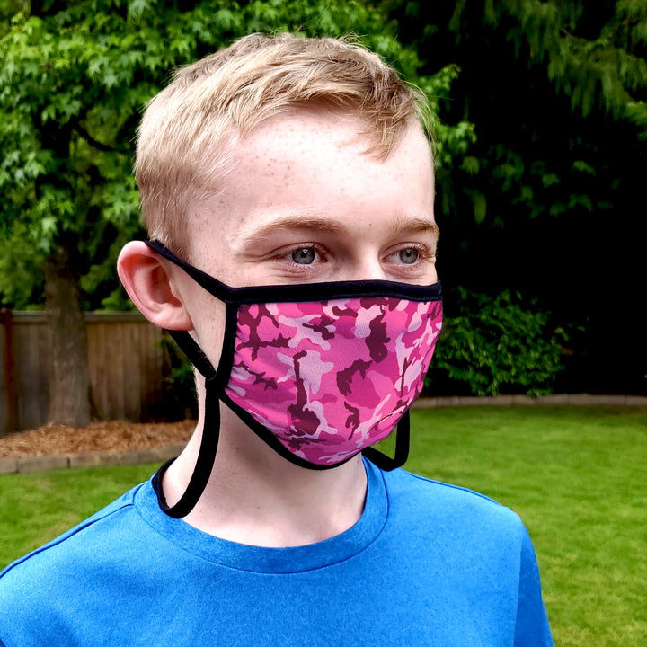 Buttonsmith Pink Camo Adult Adjustable Face Mask with Filter Pocket - Made in the USA - Buttonsmith Inc.