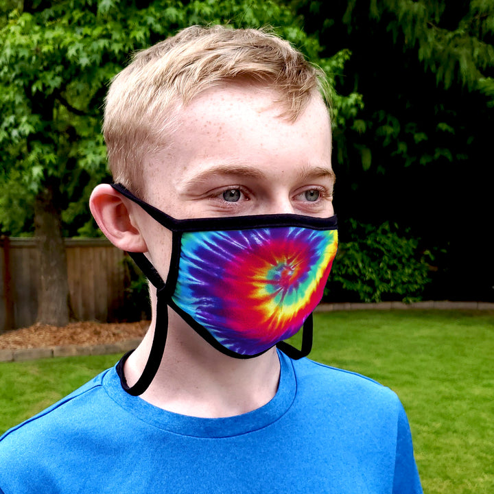 Buttonsmith Rainbow Tie Dye Adult Adjustable Face Mask with Filter Pocket - Made in the USA - Buttonsmith Inc.