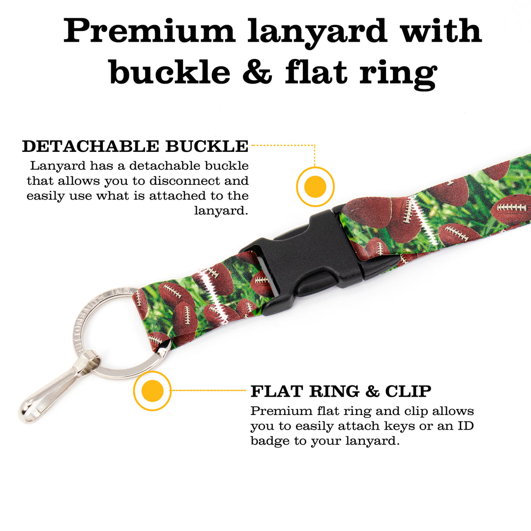 Buttonsmith Football Premium Lanyard - with Buckle and Flat Ring - Made in the USA - Buttonsmith Inc.