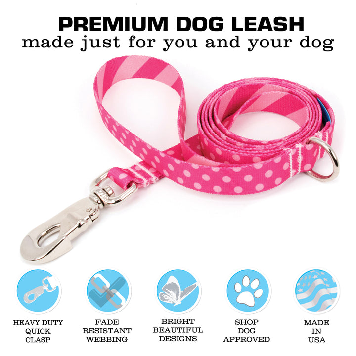 Buttonsmith Pink Dots Dog Leash Fadeproof Made in USA - Buttonsmith Inc.