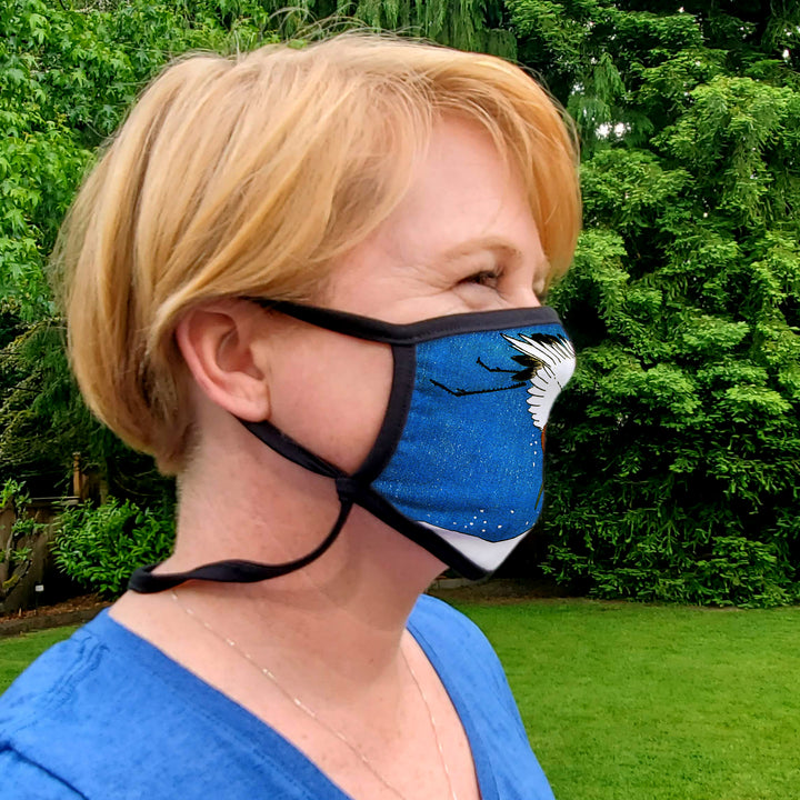 Buttonsmith Hiroshige Crane Adult XL Adjustable Face Mask with Filter Pocket - Made in the USA - Buttonsmith Inc.