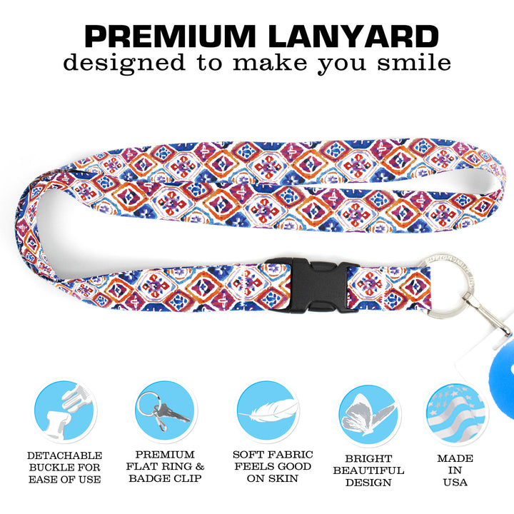 Buttonsmith Ikat Pattern Premium Lanyard - with Buckle and Flat Ring - Made in the USA - Buttonsmith Inc.