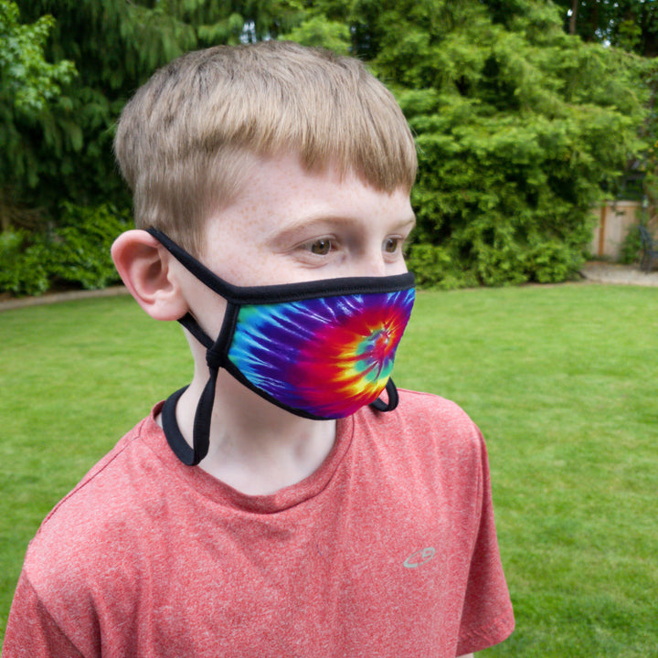 Buttonsmith Rainbow Tie Dye Youth Adjustable Face Mask with Filter Pocket - Made in the USA - Buttonsmith Inc.