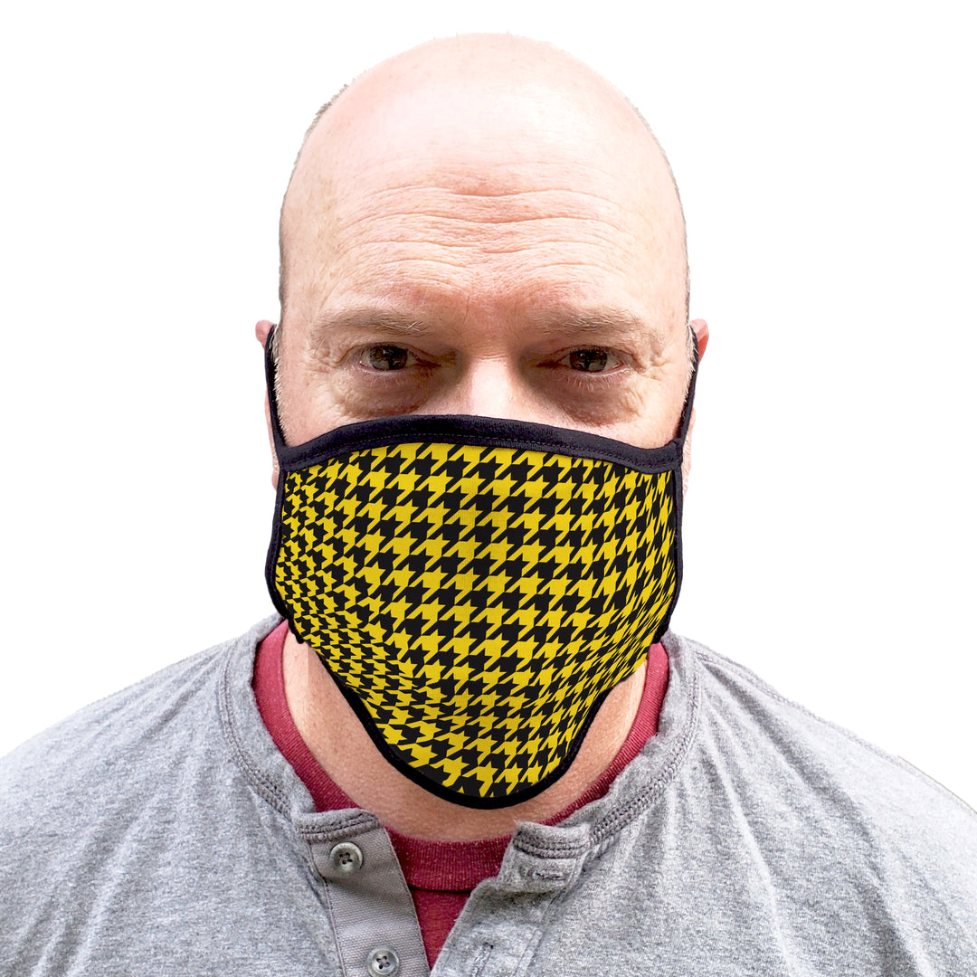 Buttonsmith Houndstooth Adult XL Adjustable Face Mask with Filter Pocket - Made in the USA - Buttonsmith Inc.