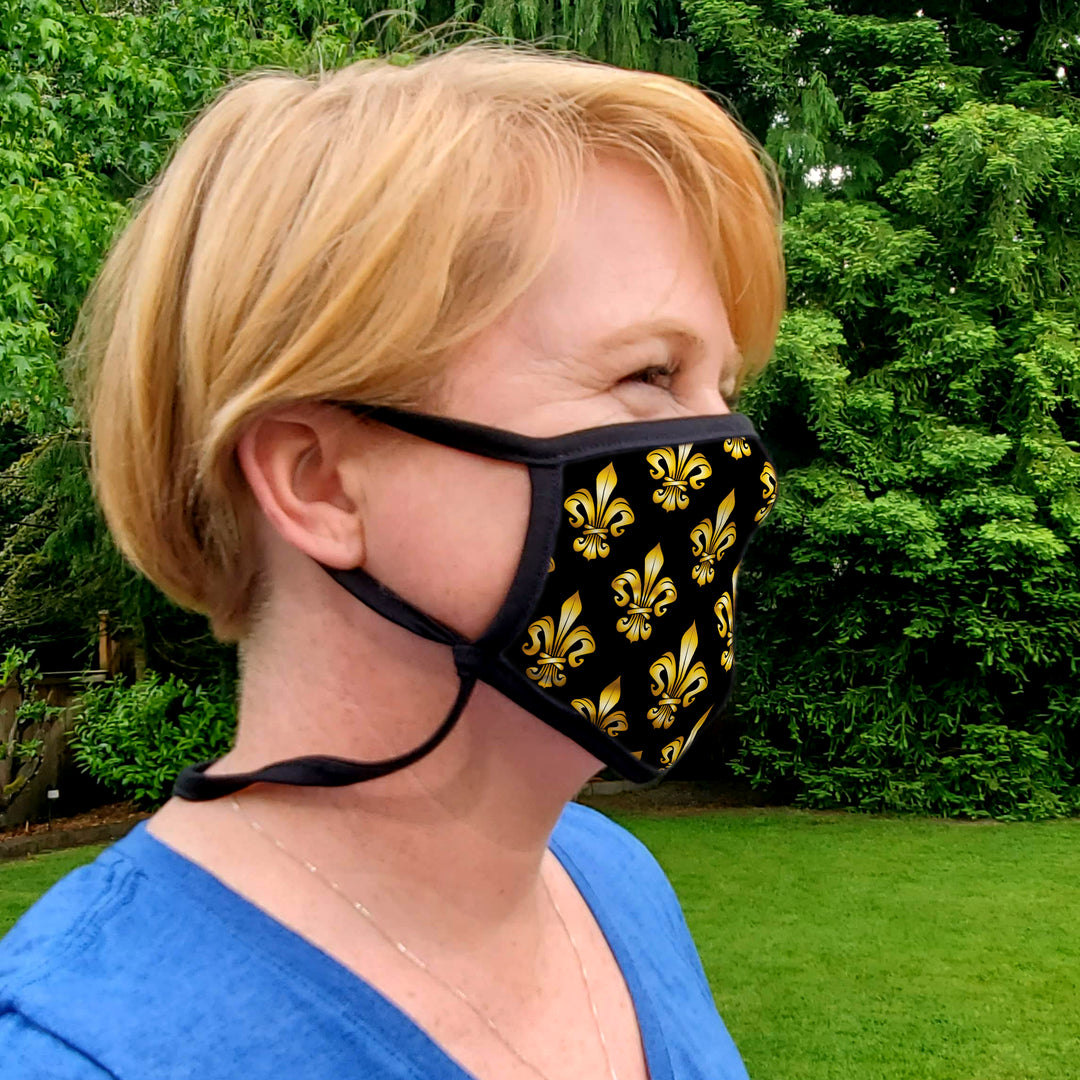 Buttonsmith Fleur-de-Lis Youth Adjustable Face Mask with Filter Pocket - Made in the USA - Buttonsmith Inc.