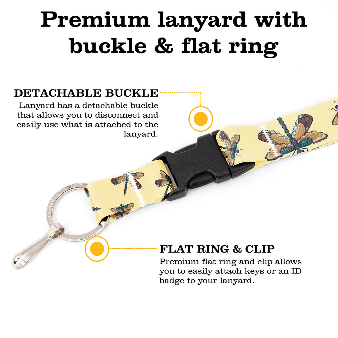 Buttonsmith Dragonflies Premium Lanyard - with Buckle and Flat Ring - Based on Rebecca McGovern Art - Officially Licensed - Made in the USA - Buttonsmith Inc.