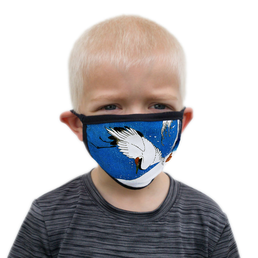 Buttonsmith Hiroshige Crane Child Face Mask with Filter Pocket - Made in the USA - Buttonsmith Inc.