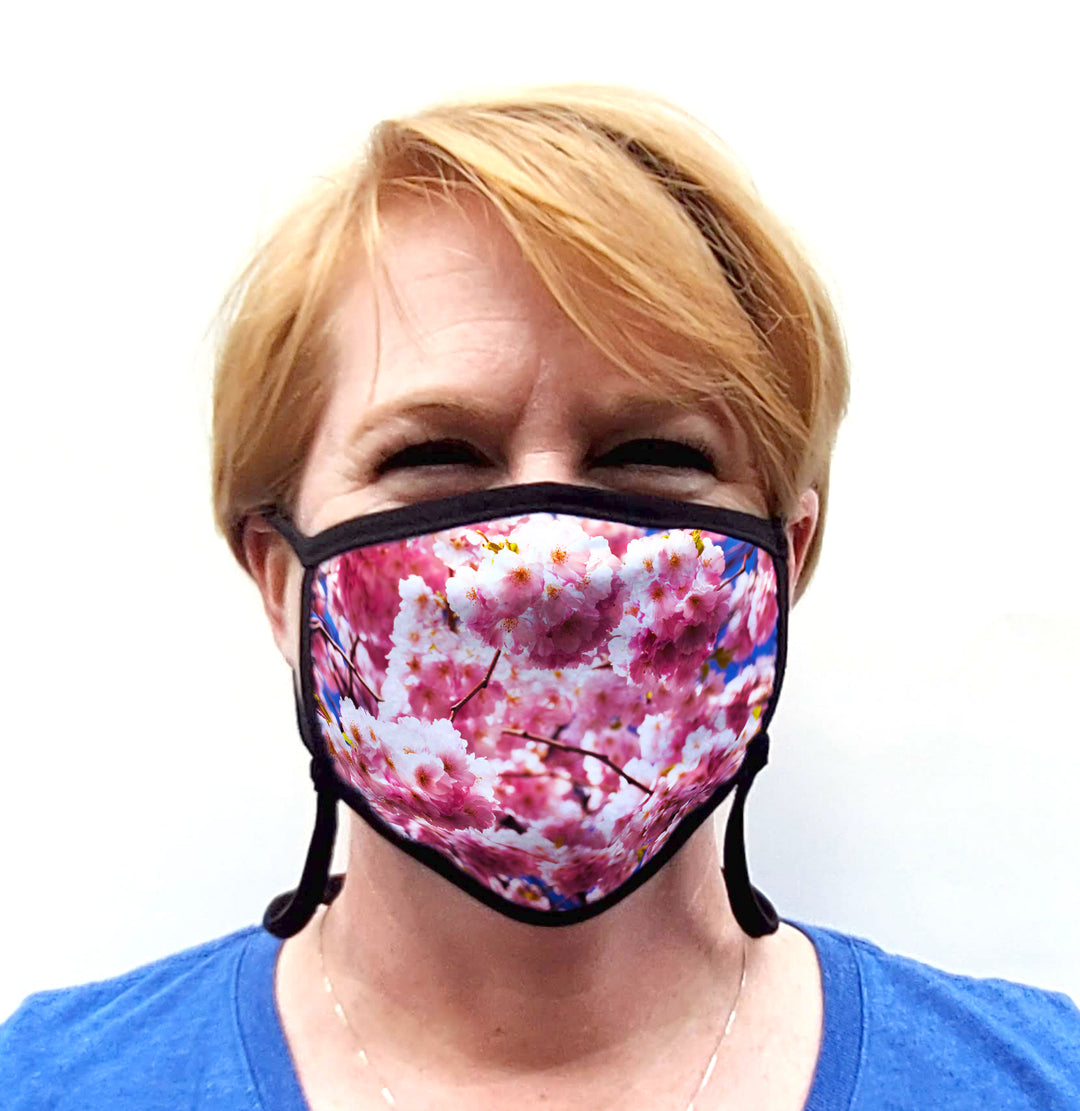 Buttonsmith Cherry Blossoms Adult Adjustable Face Mask with Filter Pocket - Made in the USA - Buttonsmith Inc.