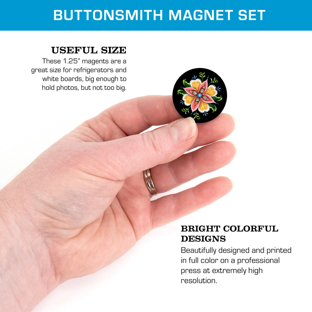 Buttonsmith McGovern Flowers Magnet Set - Based on the artwork of Rebecca McGovern - Made in the USA - Buttonsmith Inc.