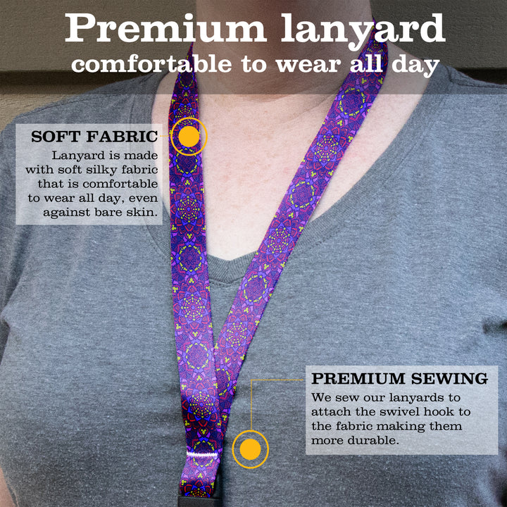 Buttonsmith Purple Moroccan Tiles Premium Lanyard - with Buckle and Flat Ring - Made in the USA - Buttonsmith Inc.