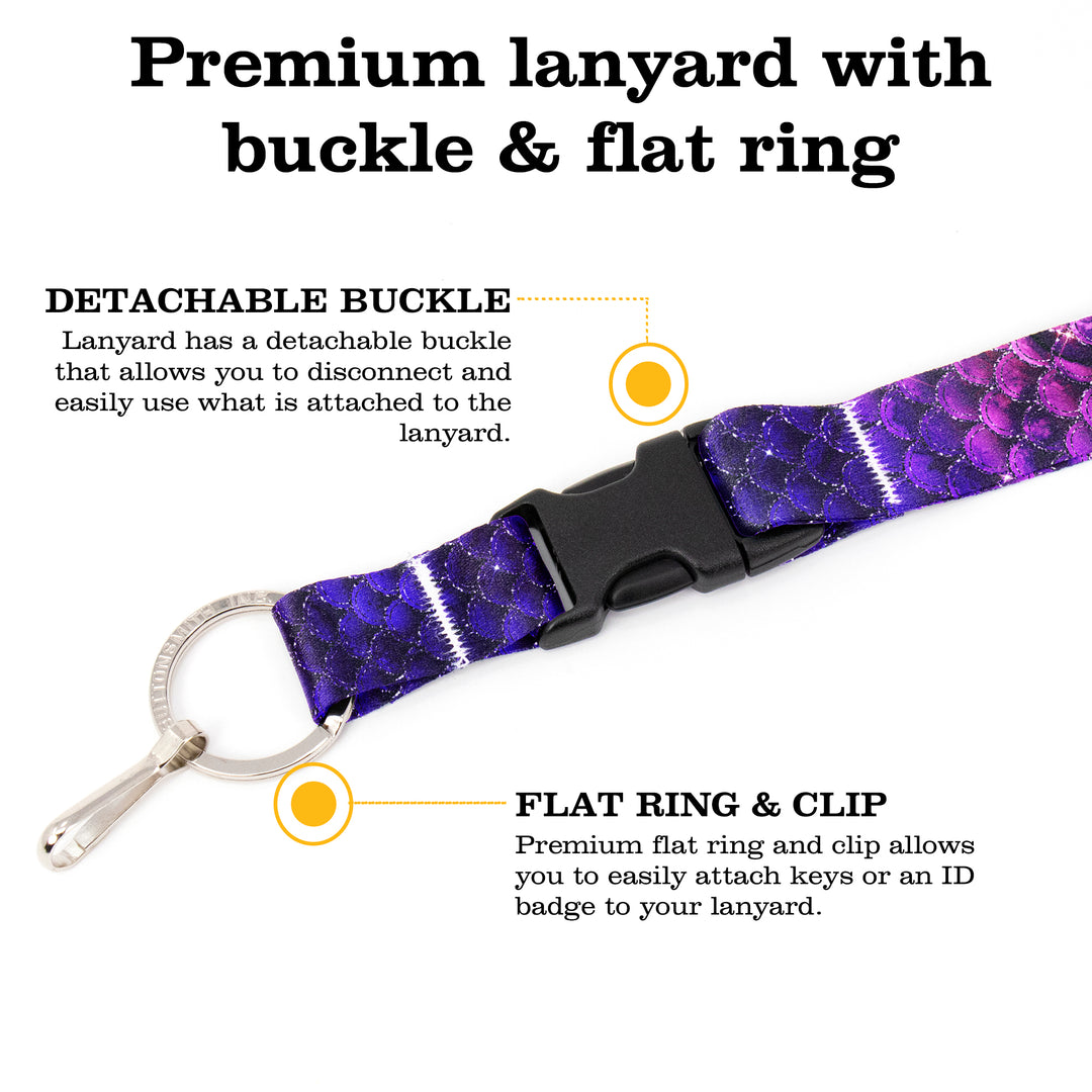 Buttonsmith Purple Mermaid Scales Premium Lanyard - with Buckle and Flat Ring - Made in the USA - Buttonsmith Inc.