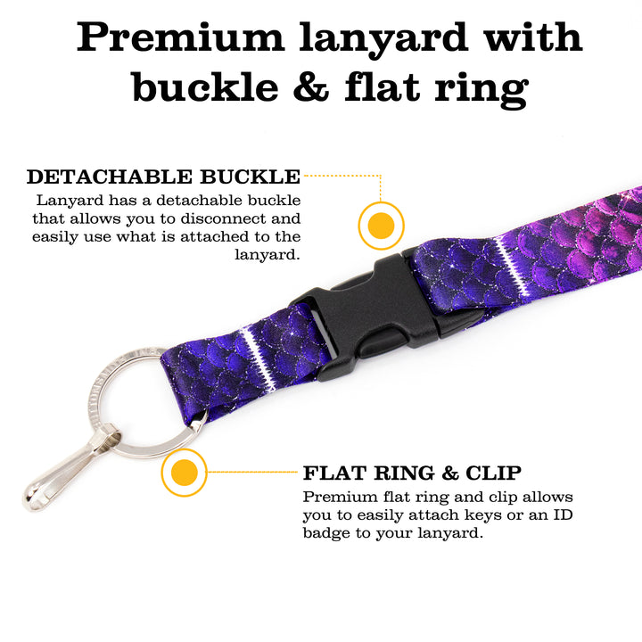 Buttonsmith Purple Mermaid Scales Premium Lanyard - with Buckle and Flat Ring - Made in the USA - Buttonsmith Inc.