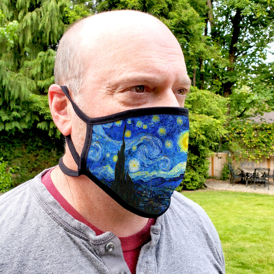 Buttonsmith Van Gogh Starry Night Adult Adjustable Face Mask with Filter Pocket - Made in the USA - Buttonsmith Inc.