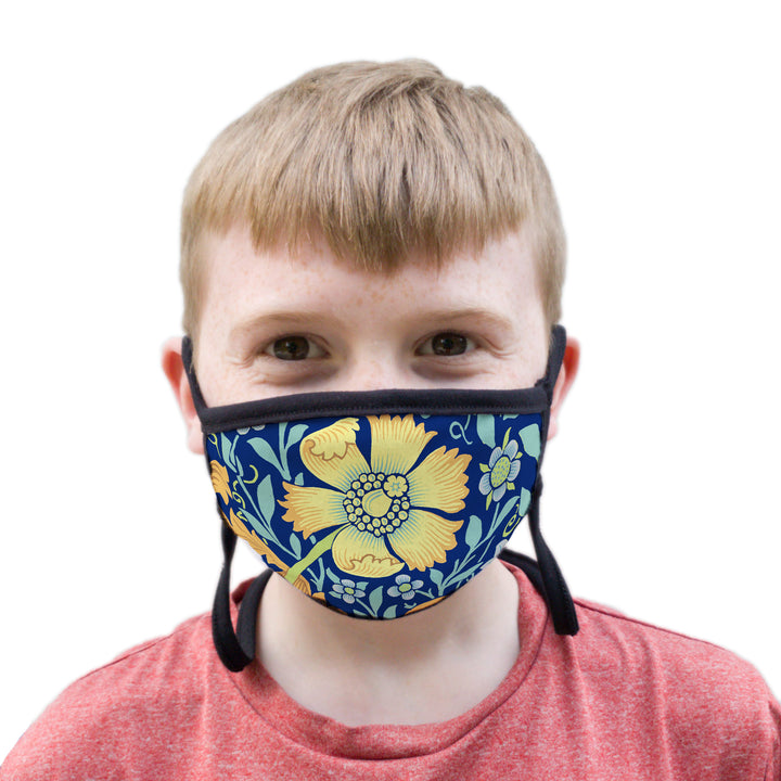 Buttonsmith William Morris Compton Blue Youth Adjustable Face Mask with Filter Pocket - Made in the USA - Buttonsmith Inc.