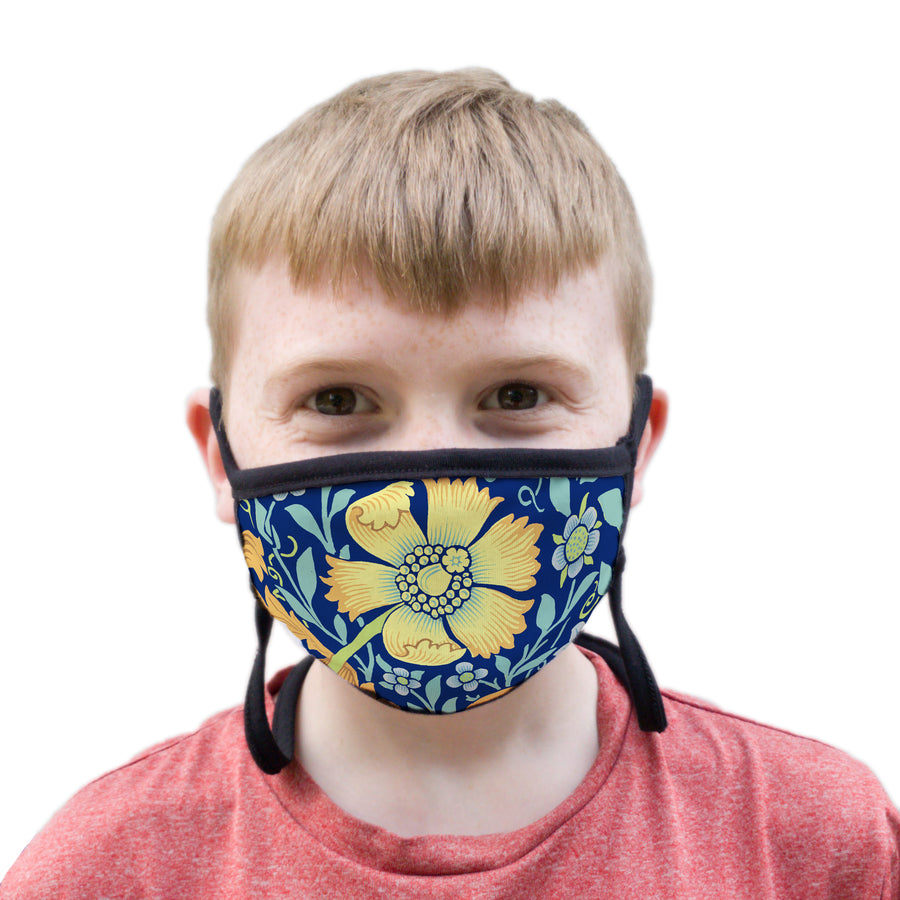 Buttonsmith William Morris Compton Blue Youth Adjustable Face Mask with Filter Pocket - Made in the USA - Buttonsmith Inc.