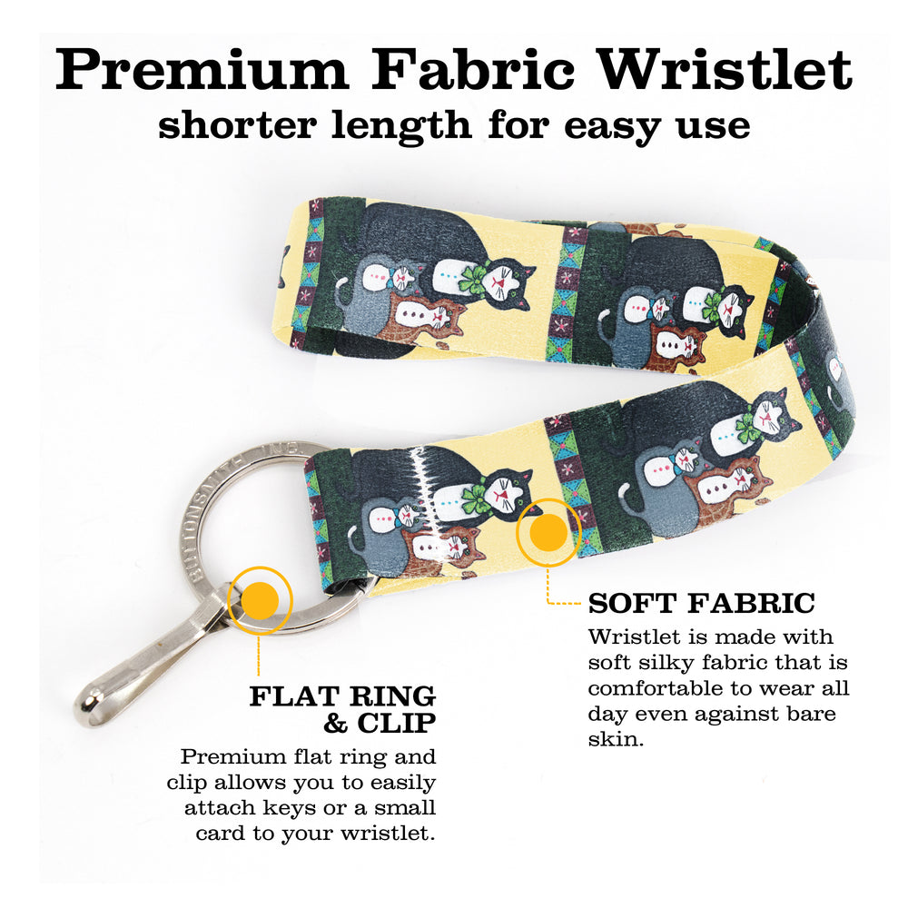 Buttonsmith Cat Wristlet Key Chain Lanyard - Short Length with Flat Key Ring and Clip - Based on Rebecca McGovern Art - Officially Licensed - Made in the USA - Buttonsmith Inc.