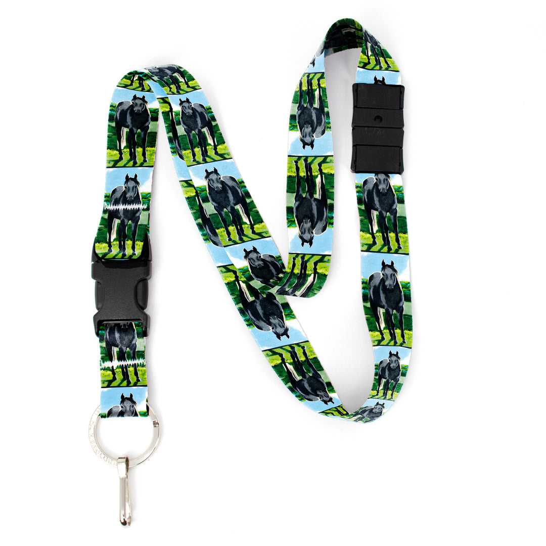 Buttonsmith Grey Horse Breakaway Lanyard - with Buckle and Flat Ring - Based on Rebecca McGovern Art - Officially Licensed - Made in the USA - Buttonsmith Inc.