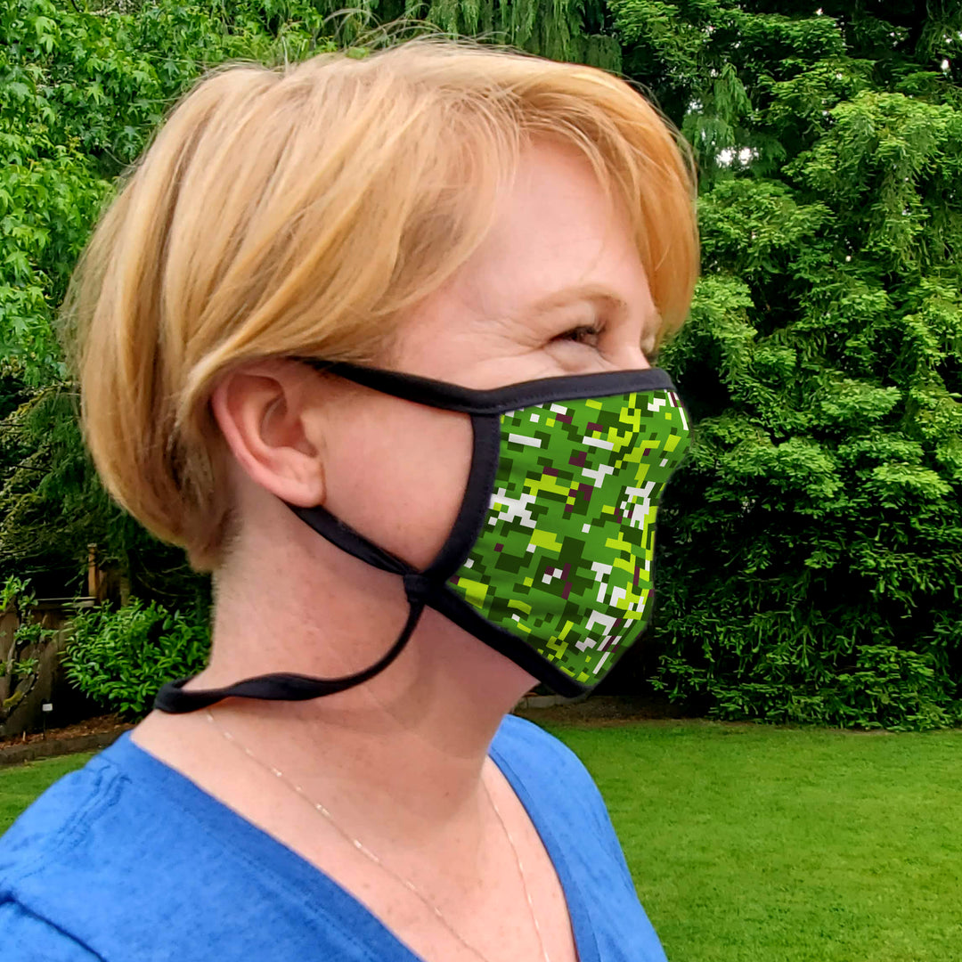 Buttonsmith PixelLand Camo Adult XL Adjustable Face Mask with Filter Pocket - Made in the USA - Buttonsmith Inc.