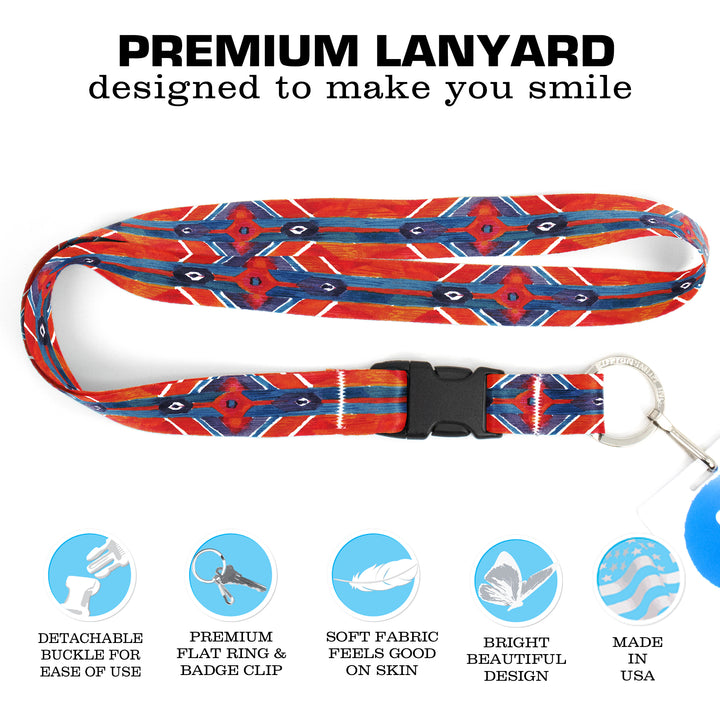 Buttonsmith Ikat Pattern Premium Lanyard - with Buckle and Flat Ring - Made in the USA - Buttonsmith Inc.