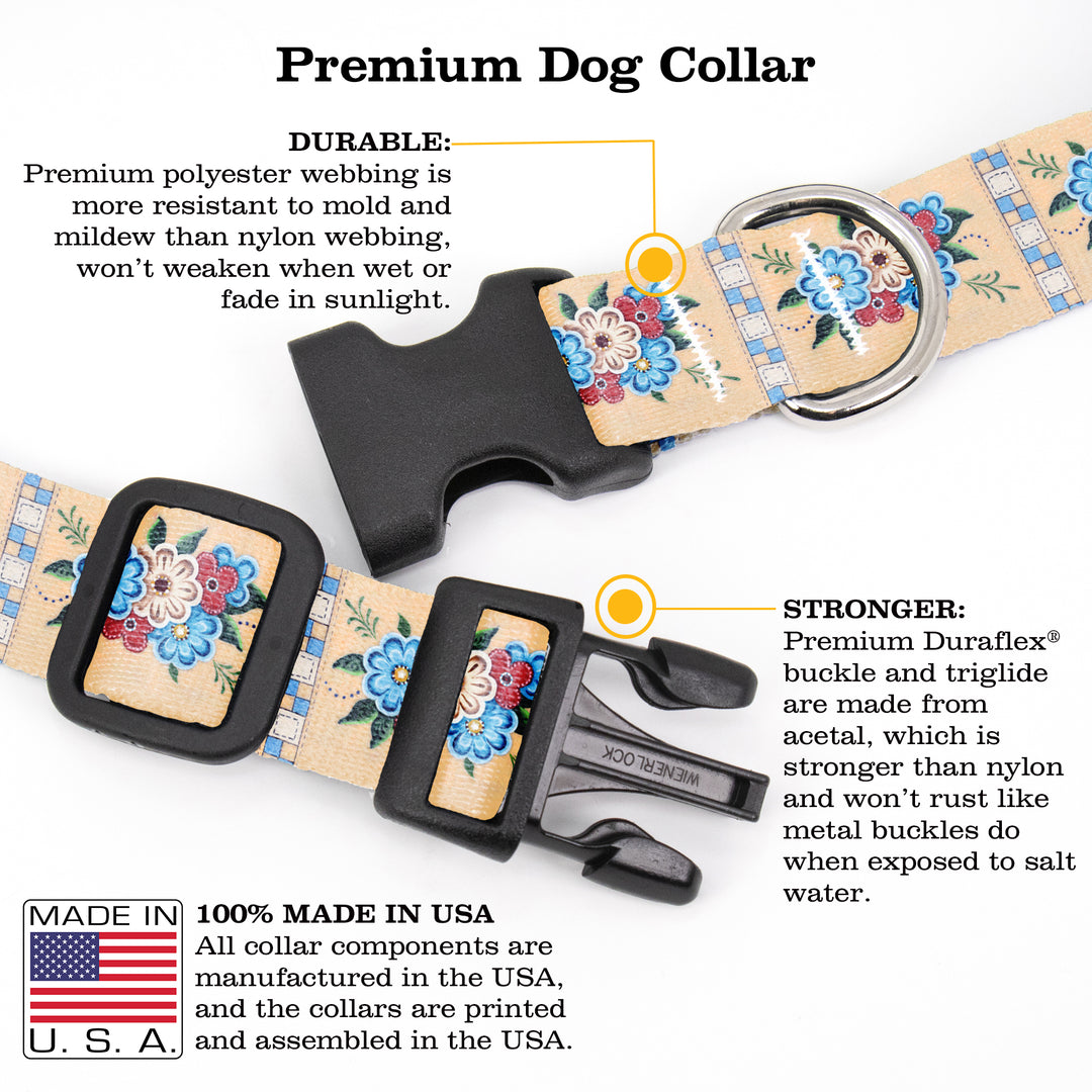 Buttonsmith McGovern Quilted Flowers Dog Collar - Made in the USA - Buttonsmith Inc.