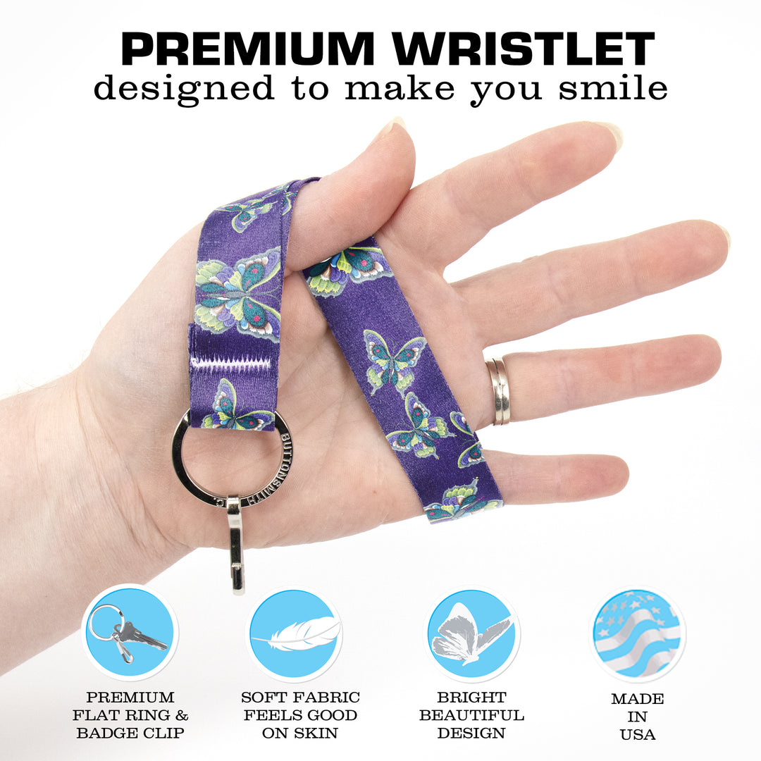 Buttonsmith Butterflies Wristlet Key Chain Lanyard - Based on Rebecca McGovern Art - Officially Licensed - Made in the USA - Buttonsmith Inc.