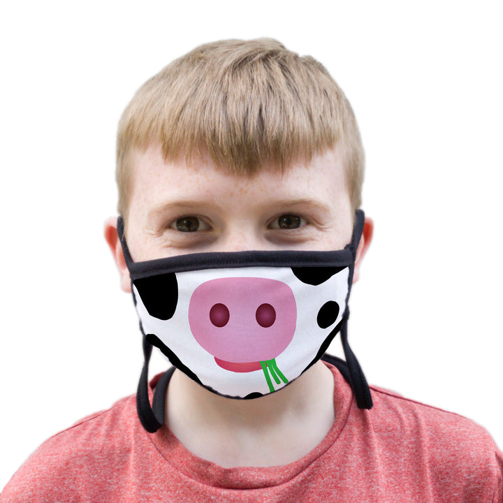 Buttonsmith Cartoon Calf Face Youth Adjustable Face Mask with Filter Pocket - Made in the USA - Buttonsmith Inc.