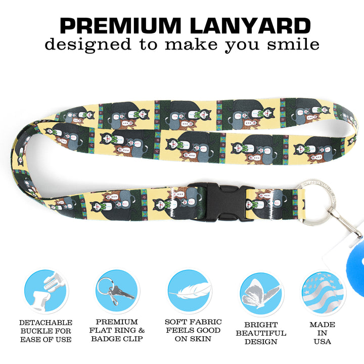 Buttonsmith Cat Premium Lanyard - with Buckle and Flat Ring - Based on Rebecca McGovern Art - Officially Licensed - Made in the USA - Buttonsmith Inc.