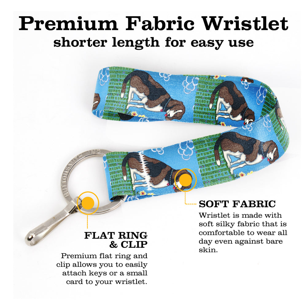 Buttonsmith Dog Wristlet Key Chain Lanyard - Short Length with Flat Key Ring and Clip - Based on Rebecca McGovern Art - Officially Licensed - Made in the USA - Buttonsmith Inc.