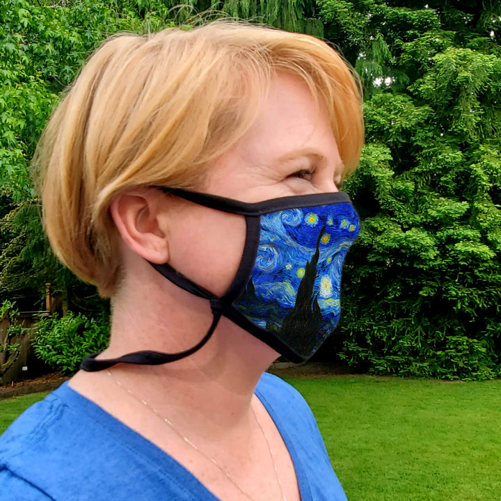 Buttonsmith Van Gogh Starry Night Adult Adjustable Face Mask with Filter Pocket - Made in the USA - Buttonsmith Inc.