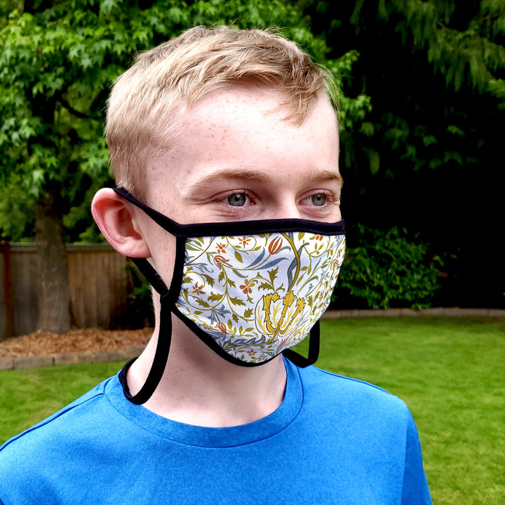 Buttonsmith William Morris Flora Youth Adjustable Face Mask with Filter Pocket - Made in the USA - Buttonsmith Inc.