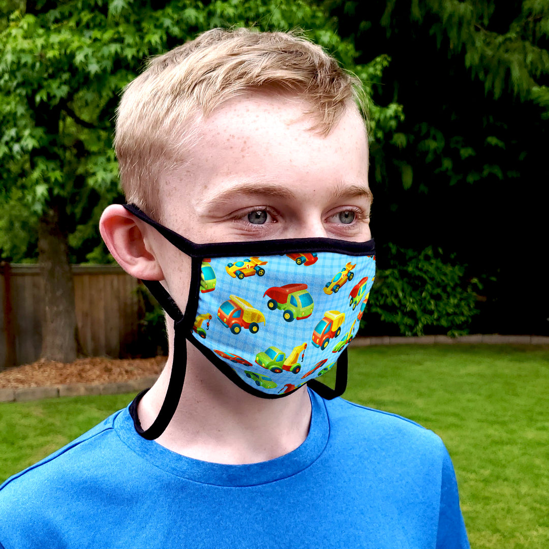 Buttonsmith Cars & Trucks Child Face Mask with Filter Pocket - Made in the USA - Buttonsmith Inc.