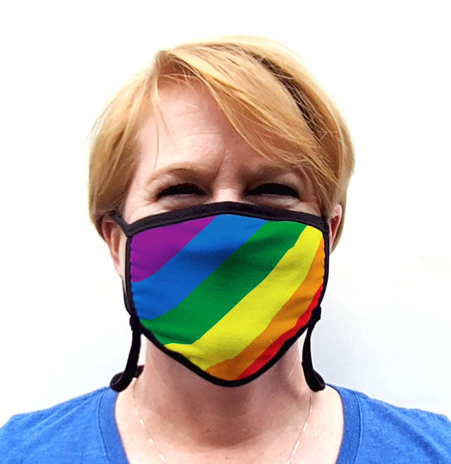 Buttonsmith Rainbow Flag Adult Adjustable Face Mask with Filter Pocket - Made in the USA - Buttonsmith Inc.