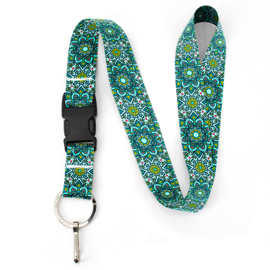 Buttonsmith Aqua Moroccan Tiles Premium Lanyard - with Buckle and Flat Ring - Made in the USA - Buttonsmith Inc.