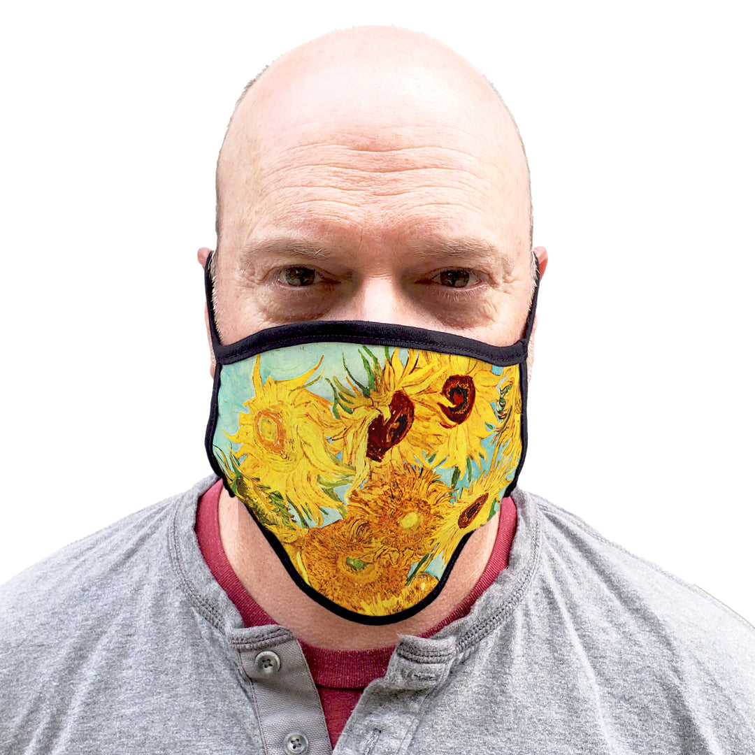 Buttonsmith Van Gogh Sunflowers Adult XL Adjustable Face Mask with Filter Pocket - Made in the USA - Buttonsmith Inc.