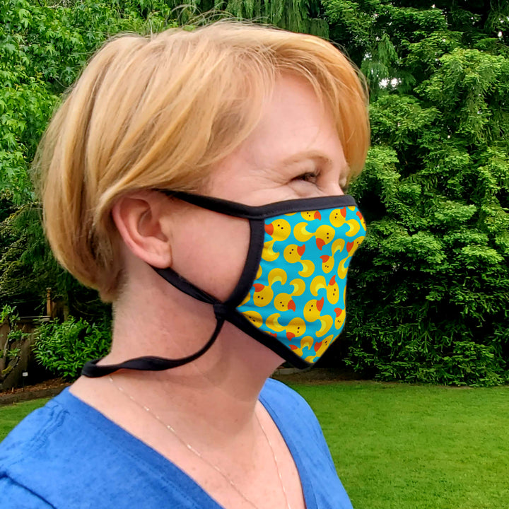 Buttonsmith Rubber Ducks Adult XL Adjustable Face Mask with Filter Pocket - Made in the USA - Buttonsmith Inc.